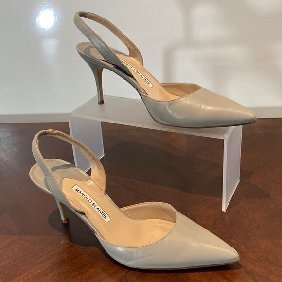 Authentic Manolo Blahnik Grey Sz 39 Sling backs - Picture 3 of 17